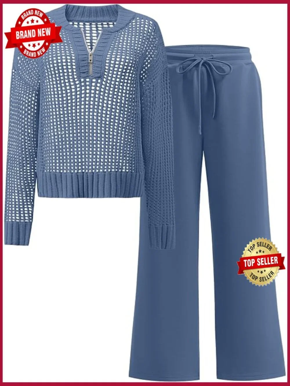 2 Piece Loungewear Set Crochet Top Wide Leg Pants Travel Matching Sets